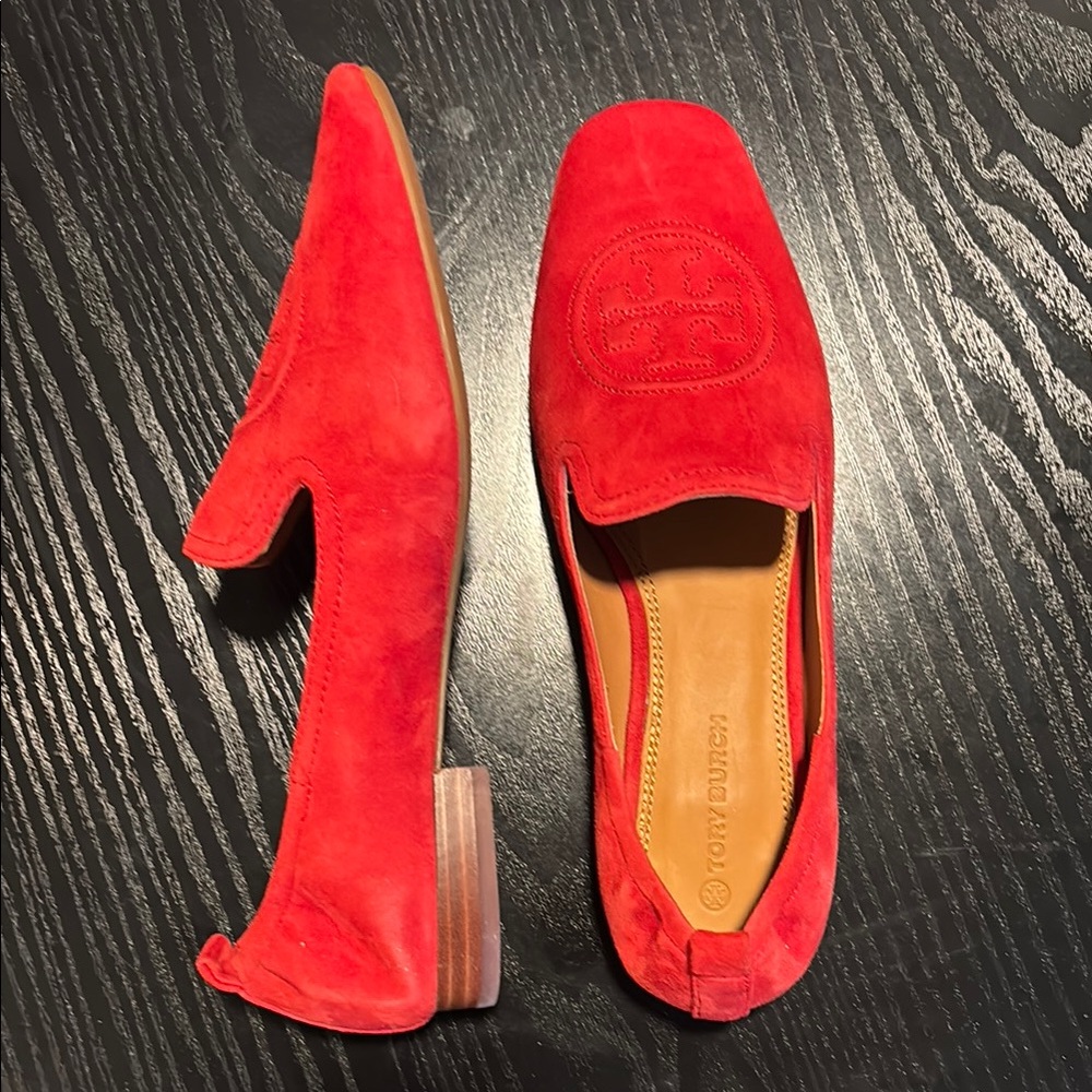 Tory Burch Red Flats Sleek Suede Loafers